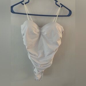 NWT White Strapless Ruched Thong Switsuit
